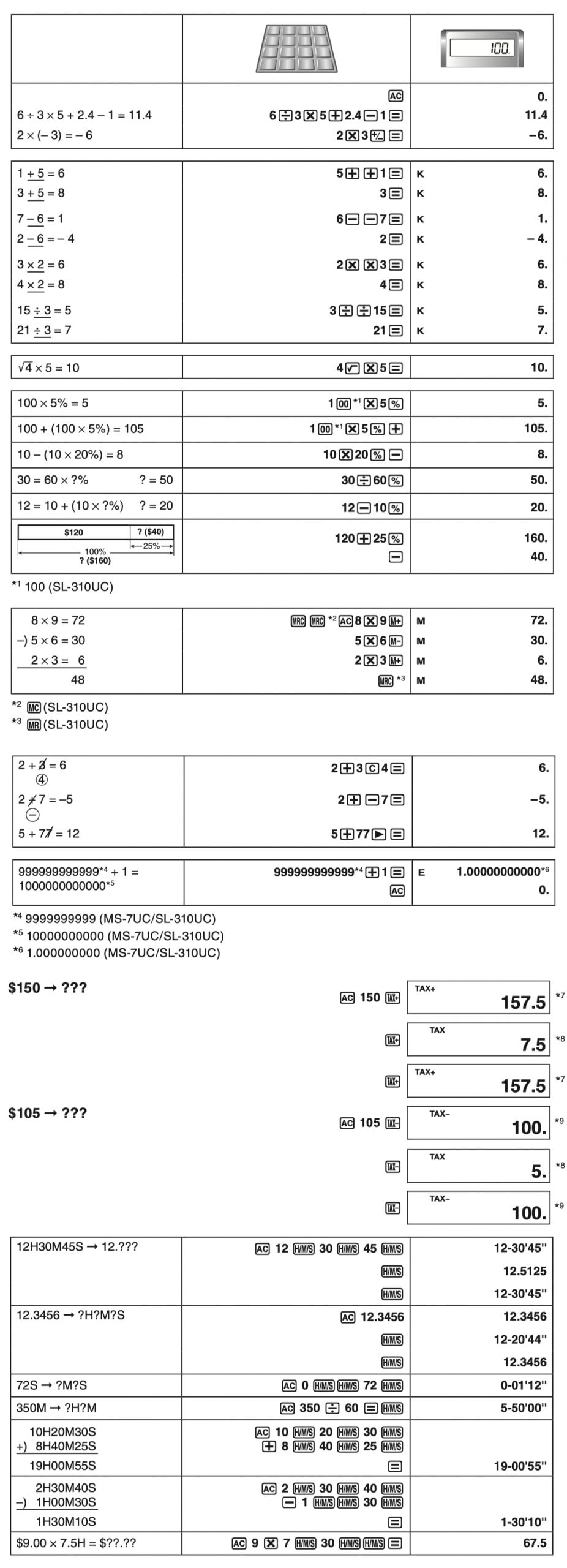 operations calculator casio ms-20uc and casio sl-310uc